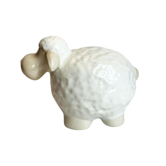 Farmhouse Ceramic Sheep Figurine Cottagecore Rustic Cozy Baby Nursery Gift - Picture 4 of 12